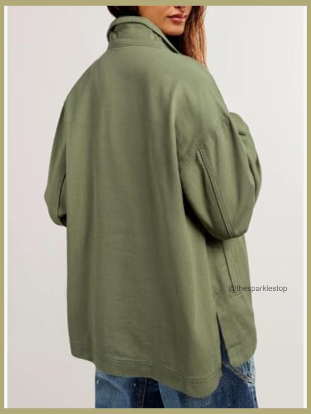 Oversized Boyfriend Denim Jacket with Split Hem, Cotton Blend, Button Front - Picture 2 of 7